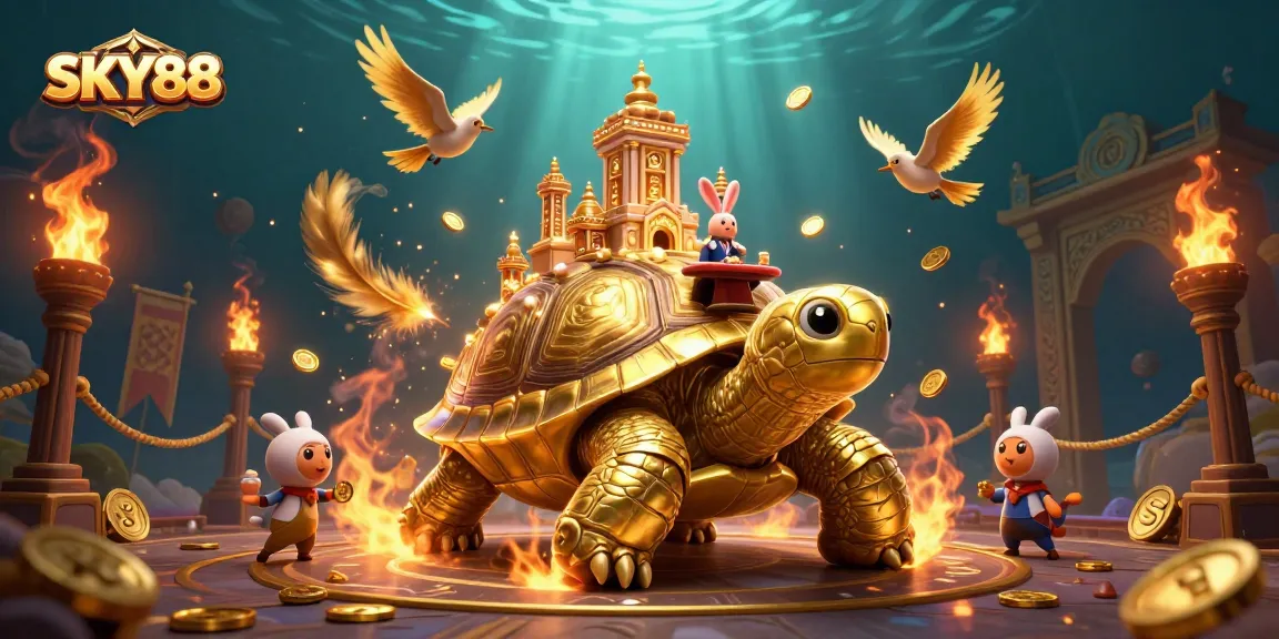 Experience thrilling gameplay at SKY88 with a lavish 3D casino illustration featuring vibrant characters and dynamic elements.