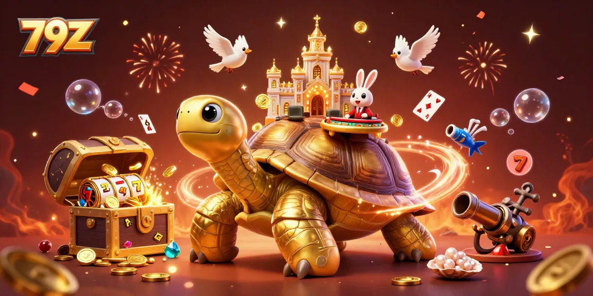 Play games at 79Z and witness golden rewards rain down in a vibrant, lively casino scene.