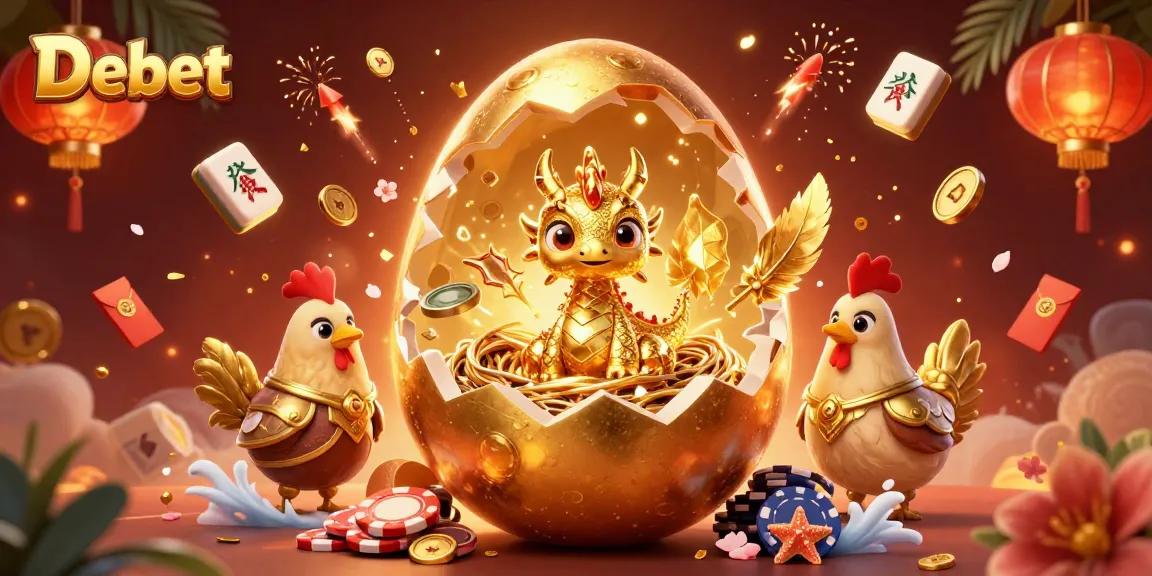 Experience thrilling gaming with Debet's dynamic illustration of a golden dragon and poker chips.