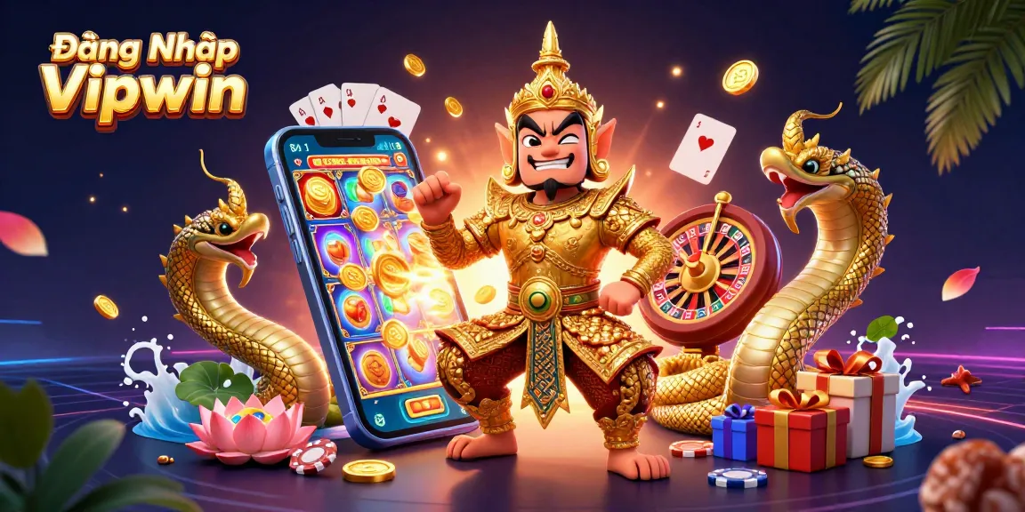 Engage in thrilling gaming with Đăng Nhập Vipwin, featuring a vibrant 3D casino scene.