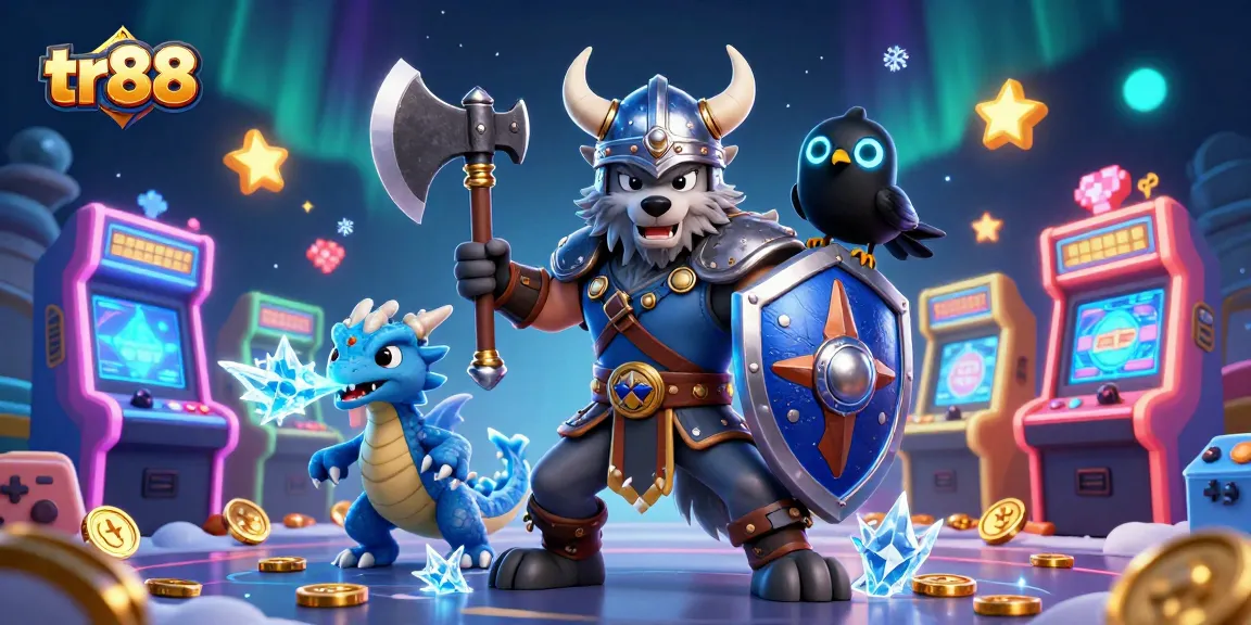 Experience exciting gaming at tr88 with a vibrant 3D casino illustration showcasing dynamic characters and elements.