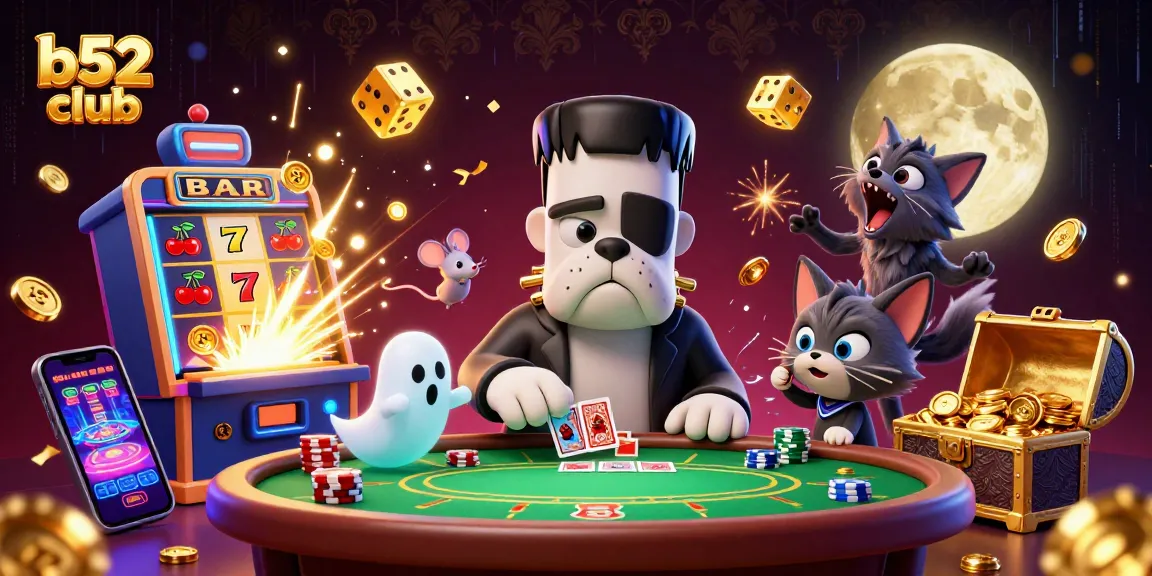 Experience the excitement of gaming with b52 club's lively illustrations featuring thrilling casino elements.