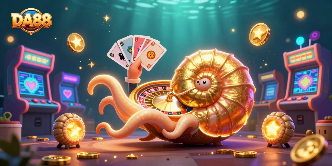 Engage with DA88 through a vibrant 3D illustration showcasing exciting gameplay elements in a dynamic casino setting.