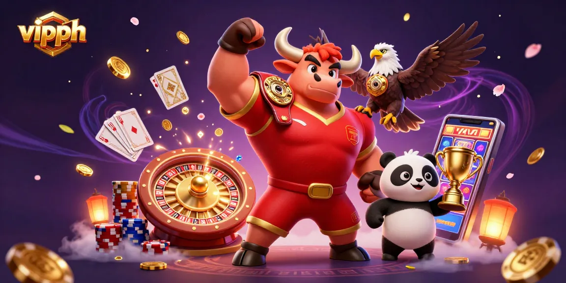 Experience thriving action at vipph with colorful casino characters amid sparkling gems and coins.