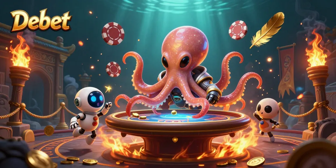 Engage with Debet's colorful alien casino scene featuring poker and vibrant cosmic elements.