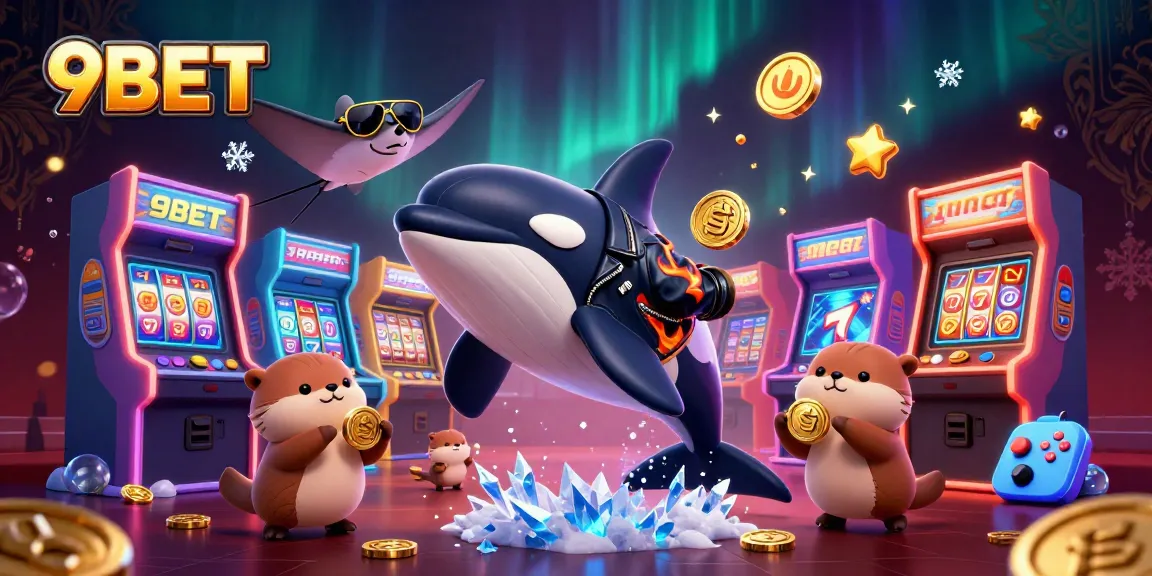 Win exciting jackpots with 9BET in this vibrant 3D casino scene featuring playful sea creatures.