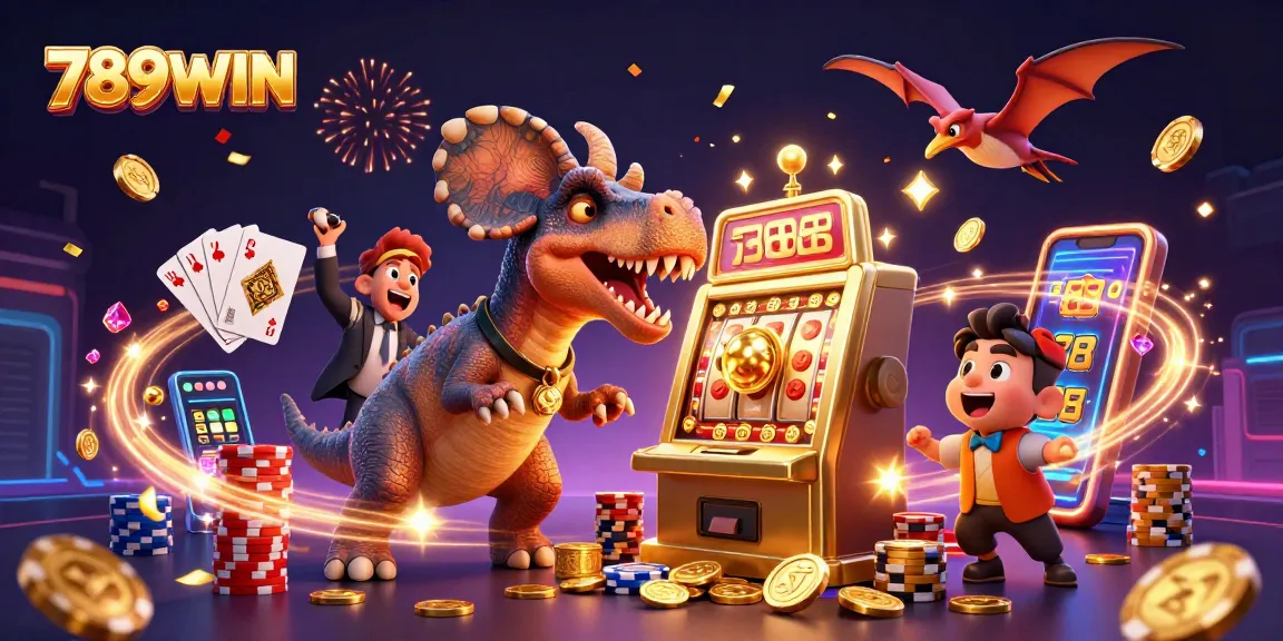 Engage in thrilling action at 789WIN as a dinosaur headbutts a jackpot slot machine!