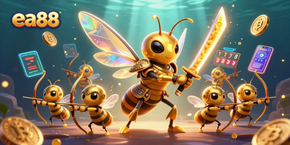 Experience the thrill of ea88 slots with a golden hornet warrior and crypto treasures in action.