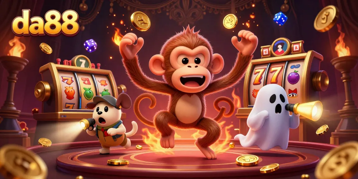 Experience thrilling action at the da88 haunted casino featuring a mischievous monkey and ghost-hunter puppy.