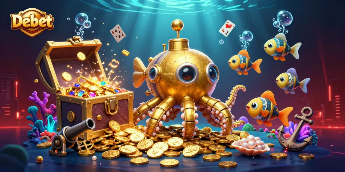 Engage with the thrilling gambling experience at Debet, featuring a vibrant underwater casino scene.