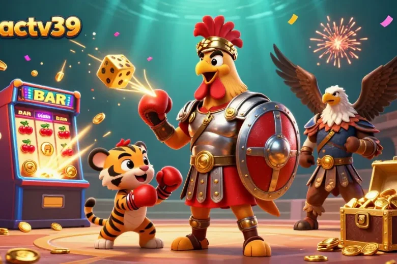 Experience thrilling betting action with xoilactv39 as a dynamic 3D gladiator rooster leads a casino adventure.