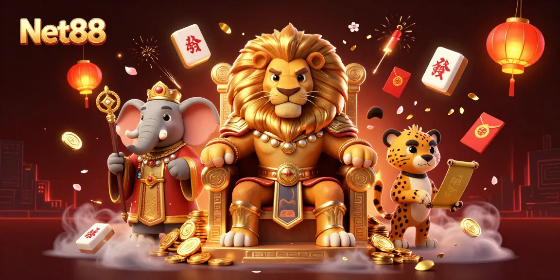 Engage in thrilling gameplay at Net88 with majestic lion king and vibrant casino elements.