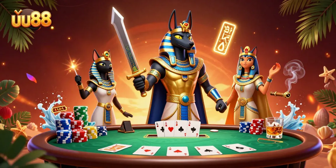 Engage with the thrilling atmosphere of uu88's poker showdown featuring Anubis in action.