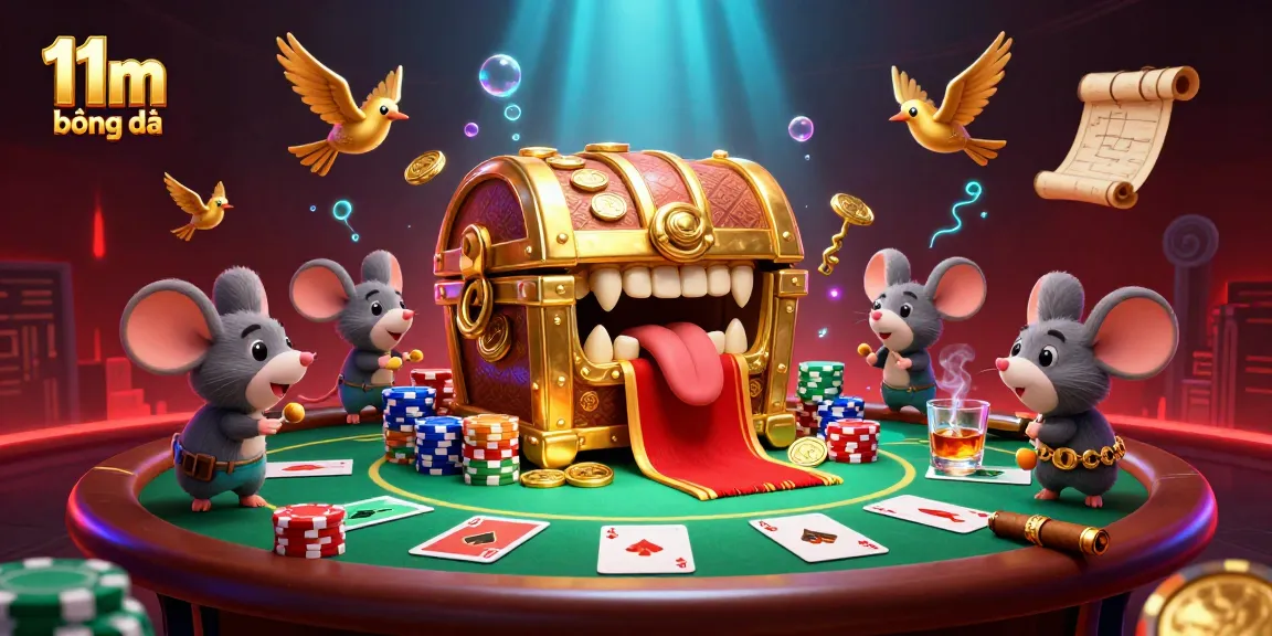 Engage in thrilling sports betting with 11m bóng đá featuring golden treasures and poker chips.