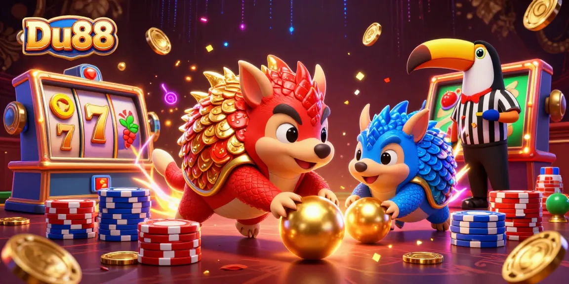 Experience thrilling Du88 gaming action with competitive pangolins in an energetic casino scene.