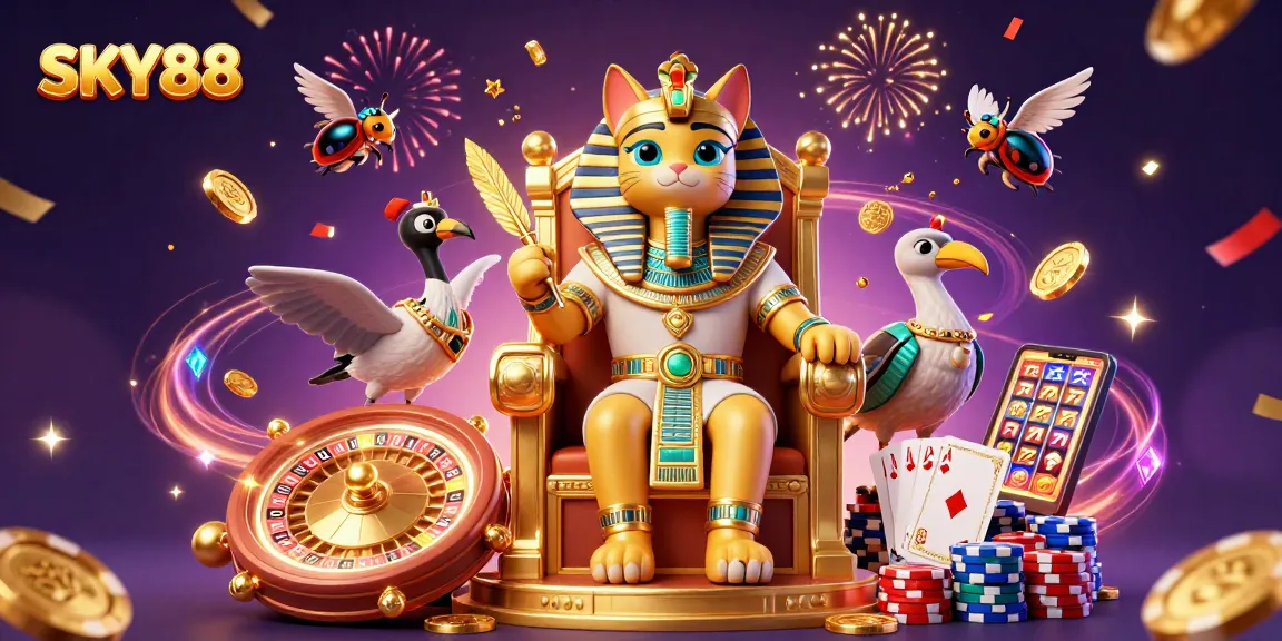 Experience thrilling gameplay at SKY88 with vibrant casino elements and dynamic characters.