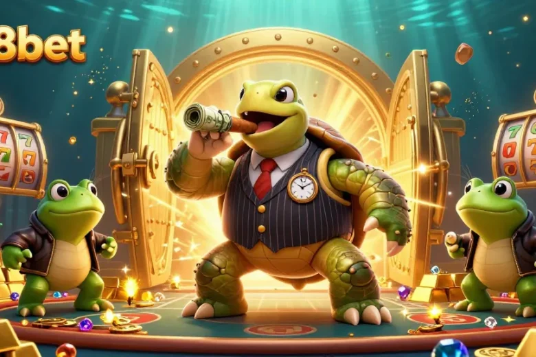 Experience thrilling wins with f88bet as the snapping turtle and bullfrogs guard treasure in a dynamic casino scene.