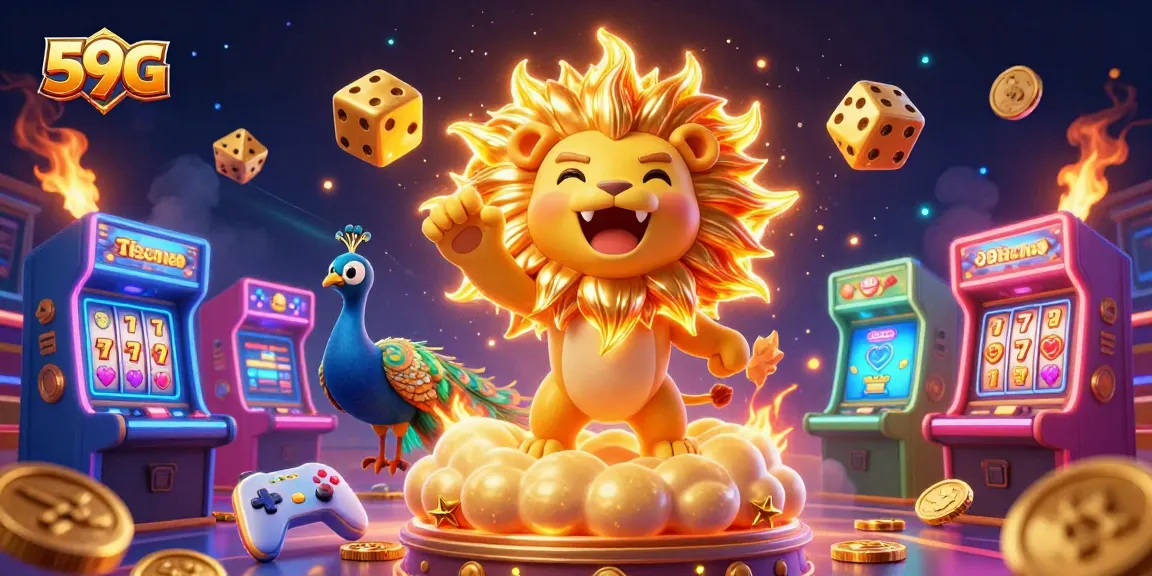 Experience thrilling slots at 59G with vibrant 3D characters and casino elements in action.