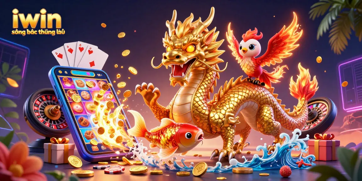 Spin and win with iwin sòng bạc thượng lưu in this vibrant 3D casino illustration showcasing dynamic characters and gaming elements.