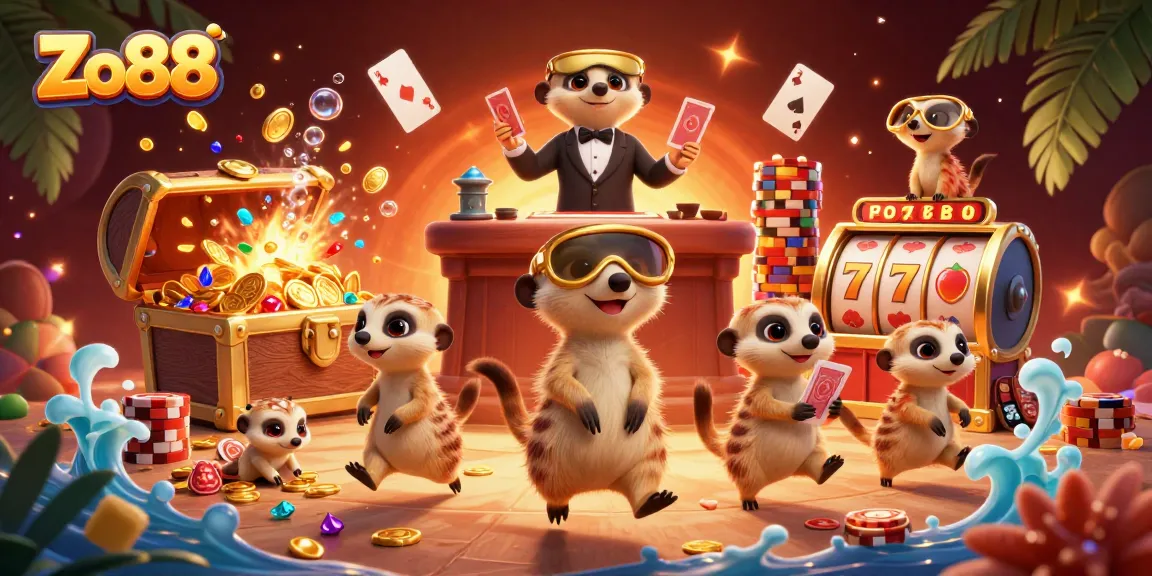 Engage with Zo88's vibrant 3D casino scene featuring animated meerkats and dynamic gambling elements.