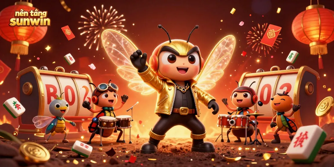 Spin the reels on nền tảng sunwin, surrounded by festive elements and vibrant characters.