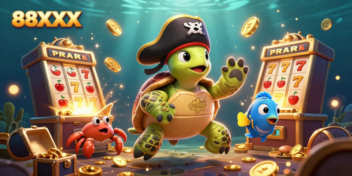 Experience slots magic with 88XX as a pirate turtle and friends celebrate a jackpot.