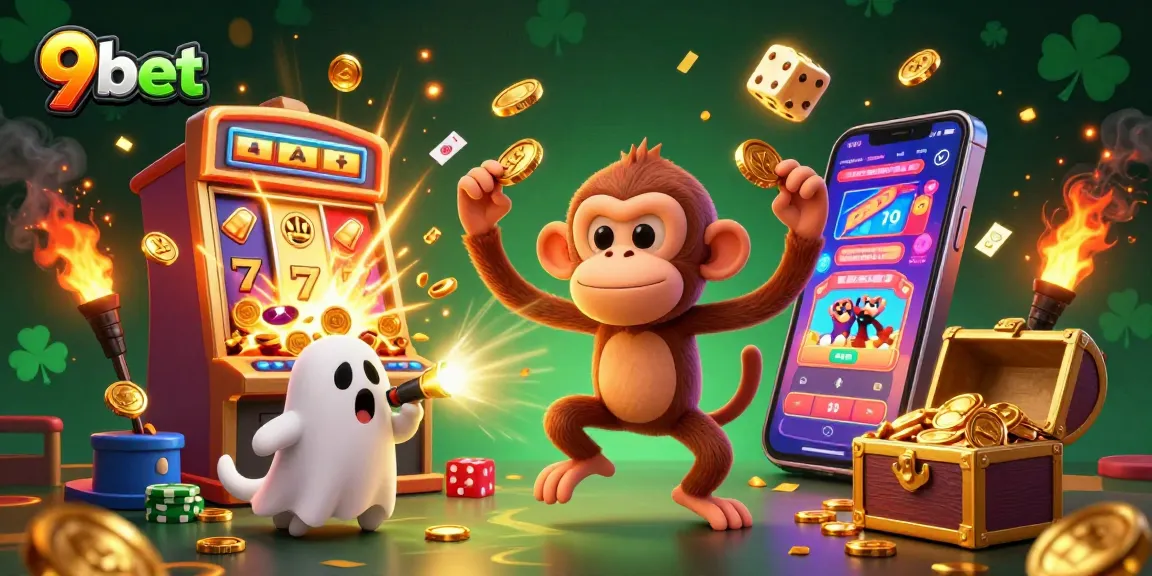 Experience thrilling gameplay with 9bet as a mischievous poltergeist monkey juggles in a haunted casino.