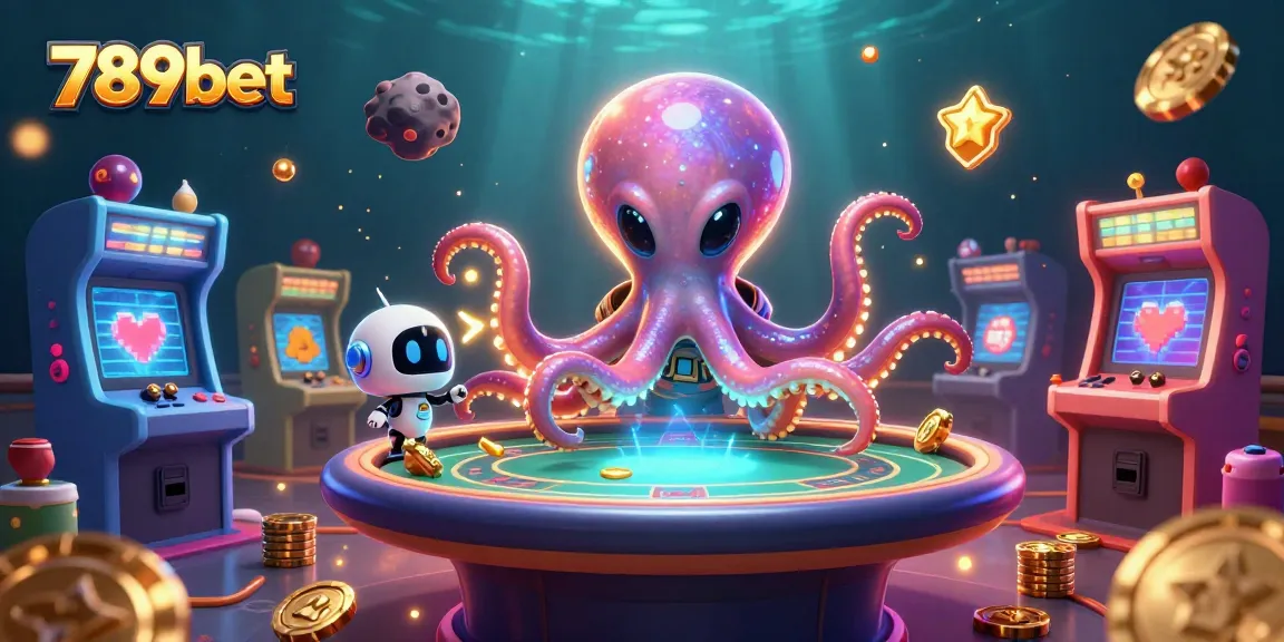 Experience the excitement of 789bet with a vivid 3D casino scene, featuring an alien octopus at a holographic poker table.