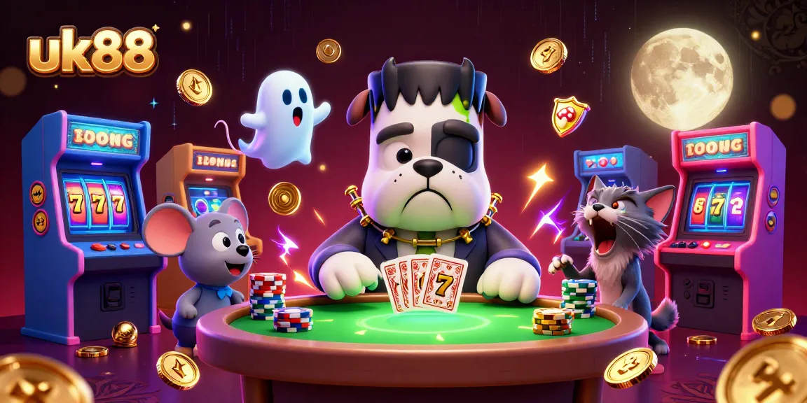 Engage in action at uk88 with a spooky casino featuring a bulldog dealer and a werewolf kitten.