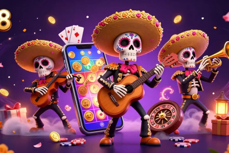 Experience the excitement of bk8 as a mariachi band delights with games and rewards in this vibrant casino scene.
