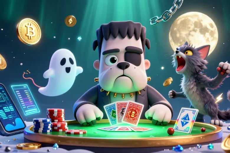 Engage with the werbeagentur experience by witnessing a monster dealer at a spooky casino table.