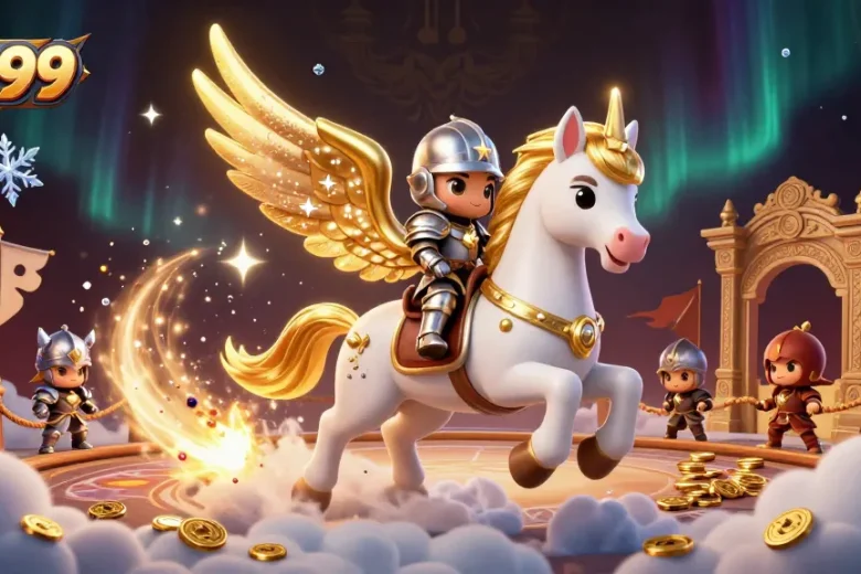 Experience thrilling gameplay at RR99 with starlit knight and golden horse in a vibrant casino atmosphere